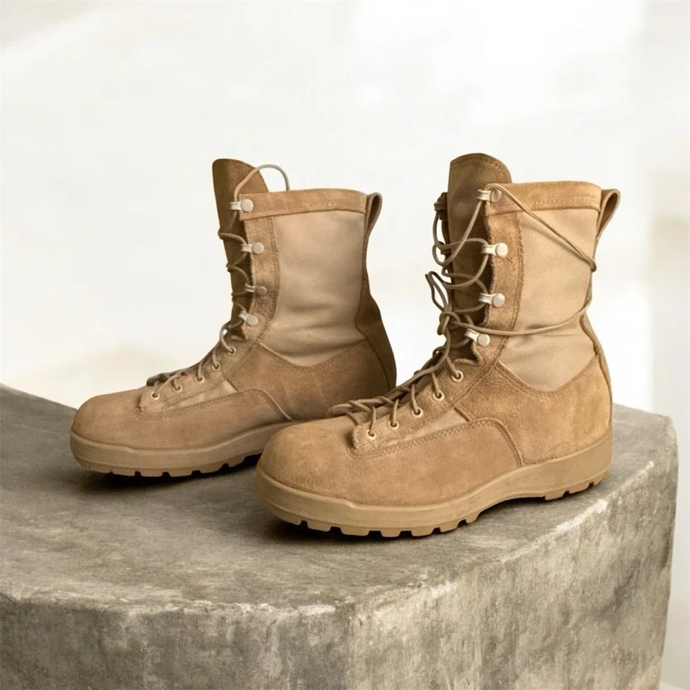 US Military Issue Tan Suede & Textile Lace Up Rugged Flight & Combat Boots Sz 12
